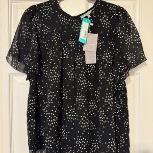 Daniel Rainn Black Blouse with White Leaf Pattern